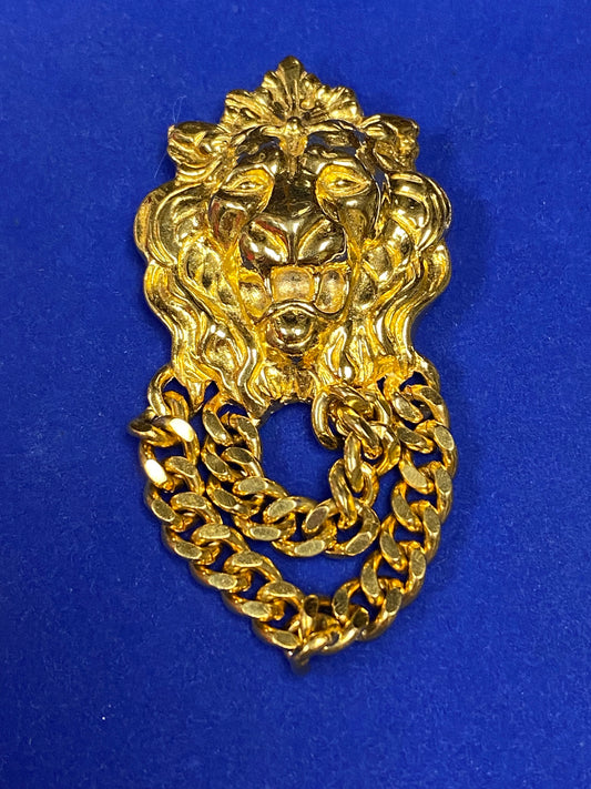 Vintage Lion Face Gold Tone Brooch