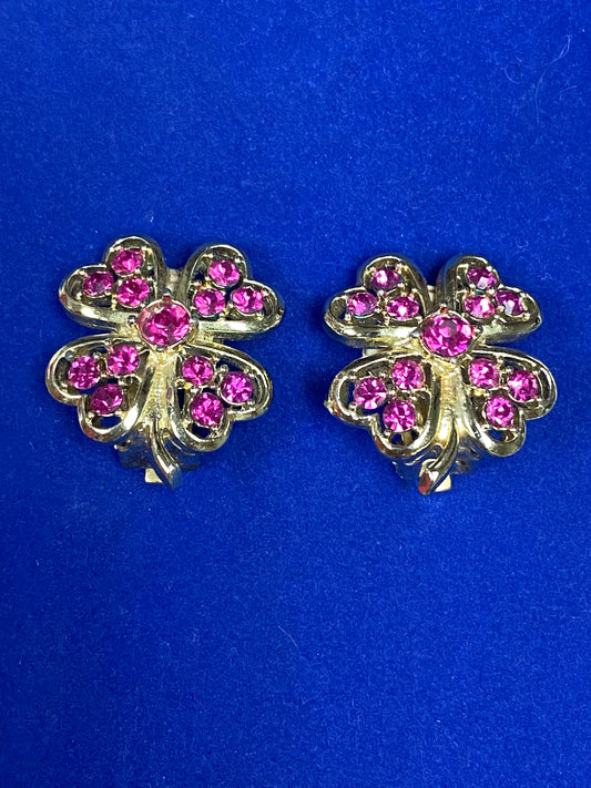 Vintage Sarah Coventry Rhinestone Floral Clip Ons