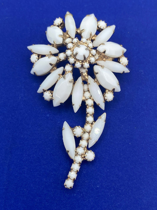 Vintage Alice Caviness Milk Glass Flower Brooch