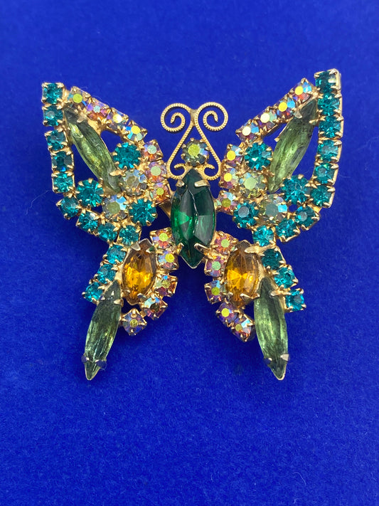 Vintage Rhinestone Butterfly Brooch