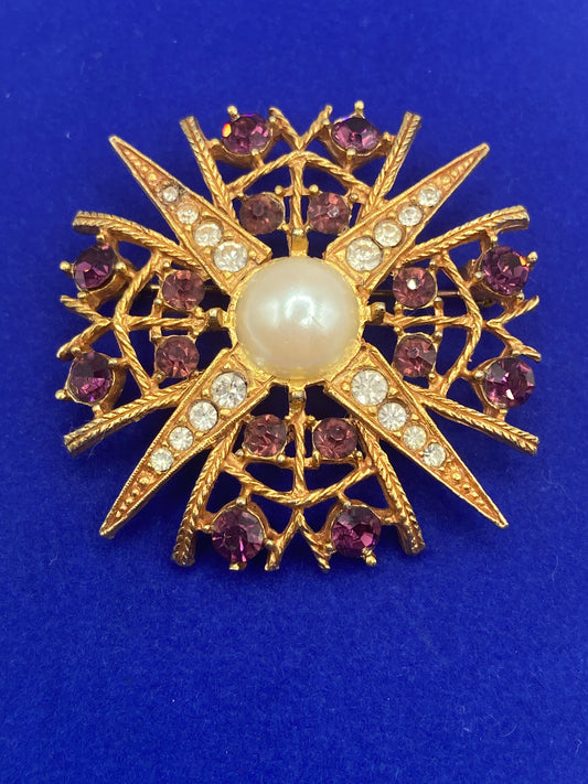 Vintage Rhinestone Starburst Brooch