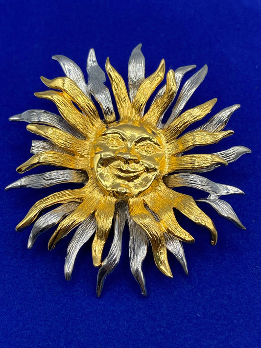 Vintage JJ Sun Face Brooch