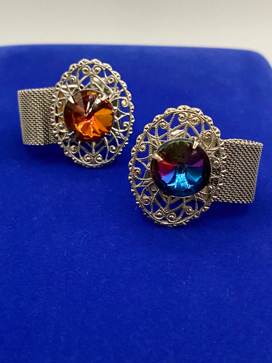 Vintage Silver Tone Rhinestone Cufflinks