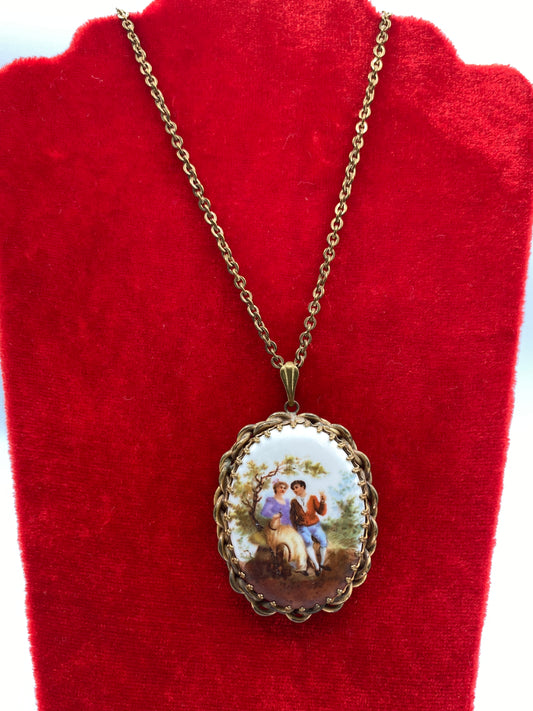 Vintage Courtship Scene Necklace