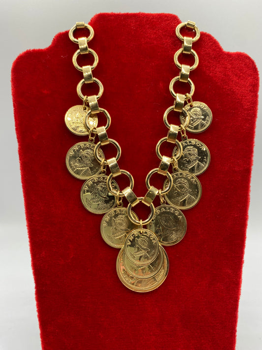 Vintage Gold Tone Coin Necklace