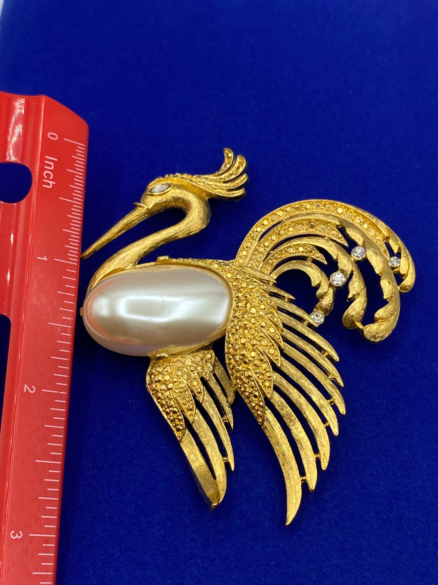 Vintage Trifari Gold Tone Flying Crane Brooch