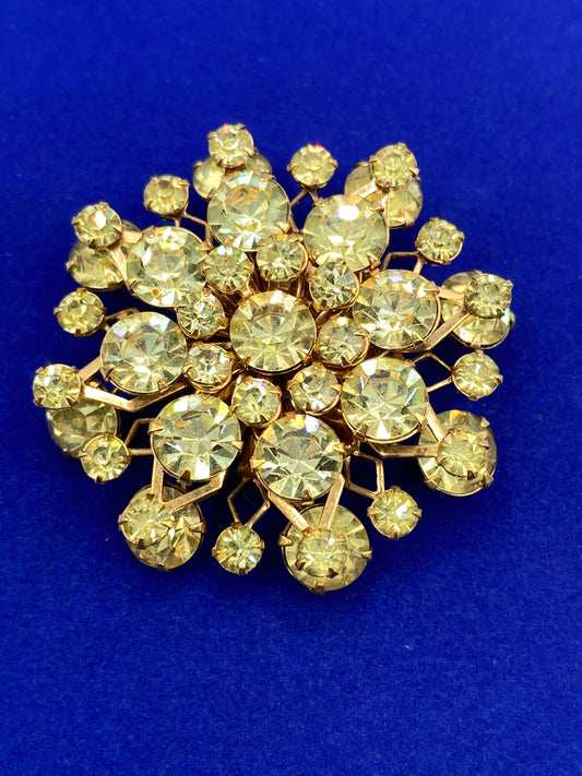 Vintage Yellow Rhinestone Brooch