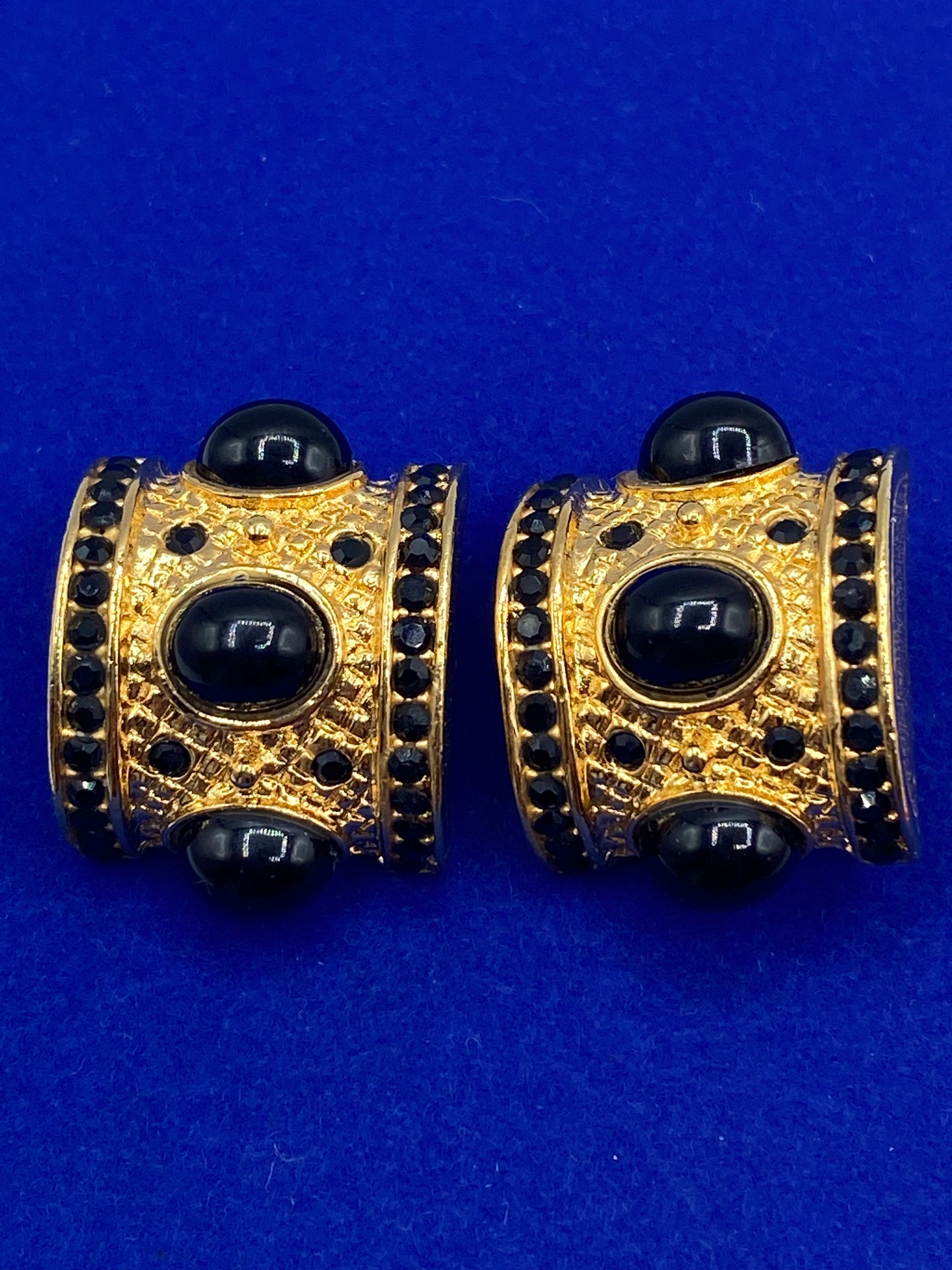 Vintage Gold Tone & Black Rhinestone Clips