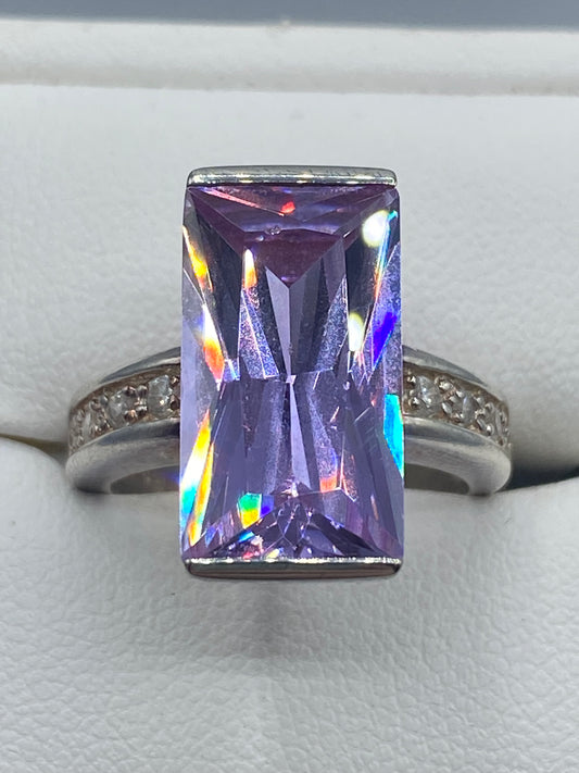 Sterling Silver Purple Glass Ring