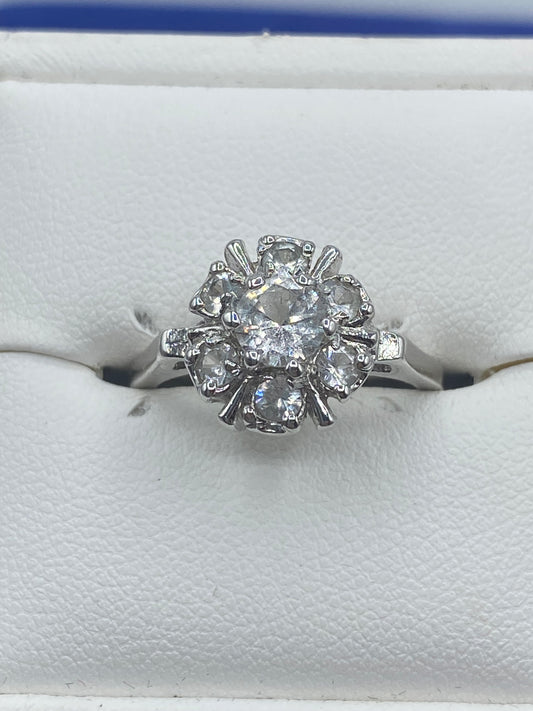 Vintage Sterling Silver Round Topaz Ring