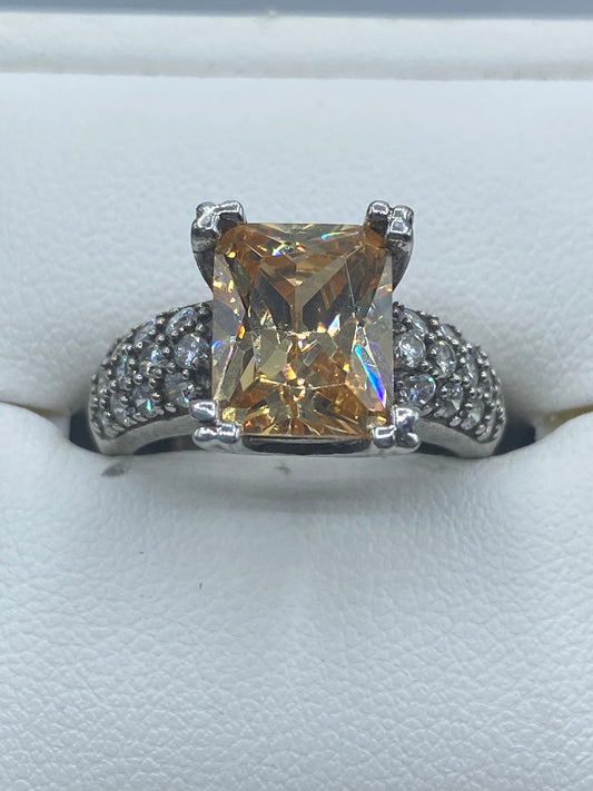 Sterling Silver Orange CZ Ring