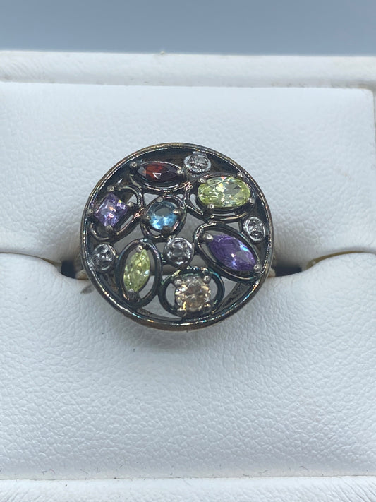 Ross Simmons Glass & Diamond Vermeil Sterling Silver Ring