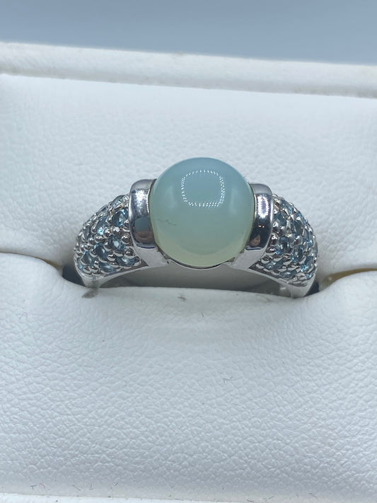 Sterling Silver Aqua Chalcedony & Topaz Ring