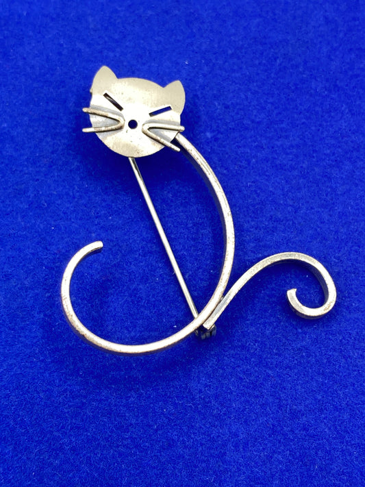 Vintage Beau Sterling Silver Cat Brooch