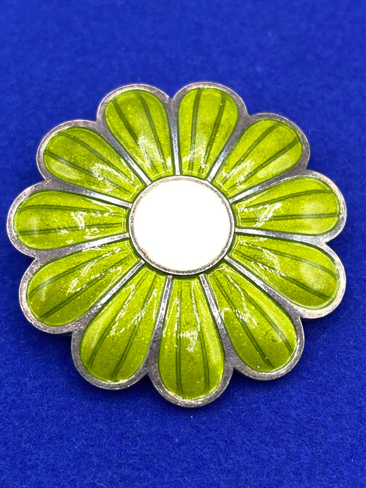 Vintage Sterling Silver Enamel Flower Brooch