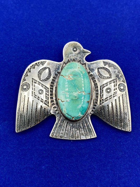 Vintage Native Turquoise & Sterling Silver Eagle Brooch
