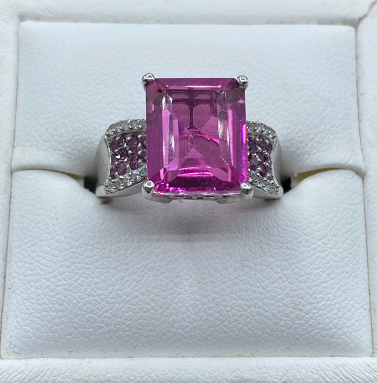 Sterling Silver Pink Amethyst & Topaz Ring