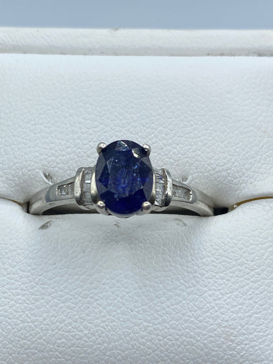 Sterling Silver Sapphire & Diamond Ring