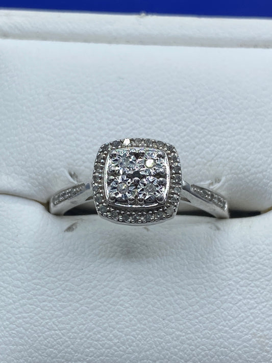 Sterling Silver & Diamond Square Ring