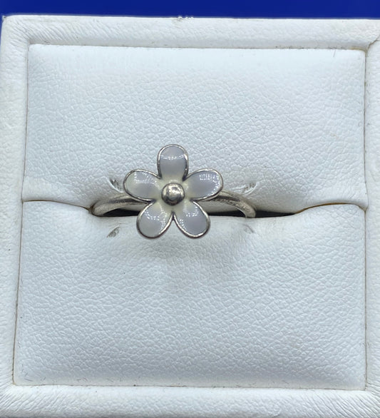 Vintage Pandora Sterling Silver Enamel Flower Ring