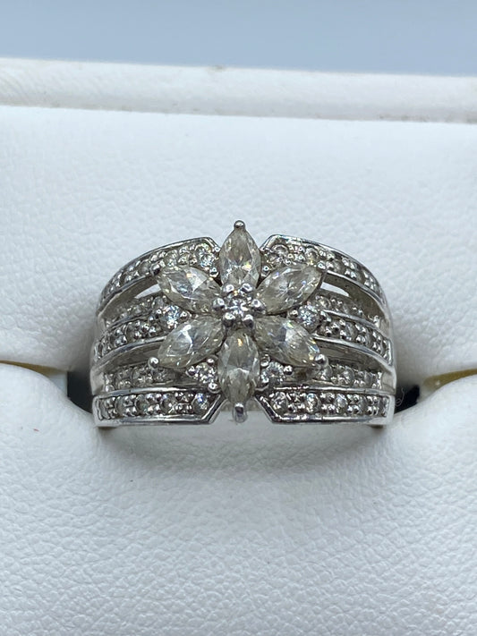 Sterling Silver CZ Floral Ring