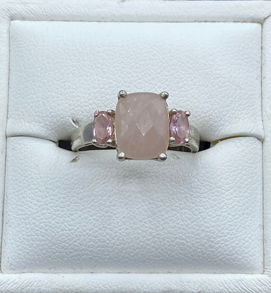 Sterling Silver Rose Quartz & Pink Topaz Ring