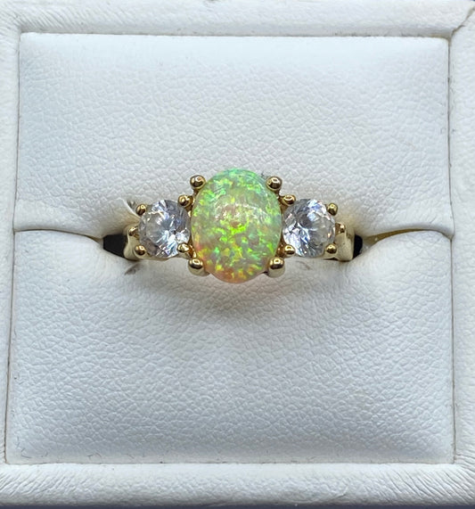 Sterling Silver UTC Vermeil  CZ & Opal Ring