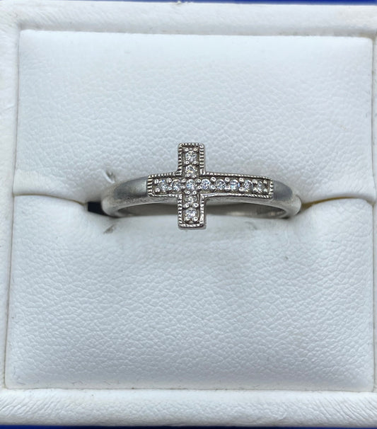 Sterling Silver CZ Cross Ring
