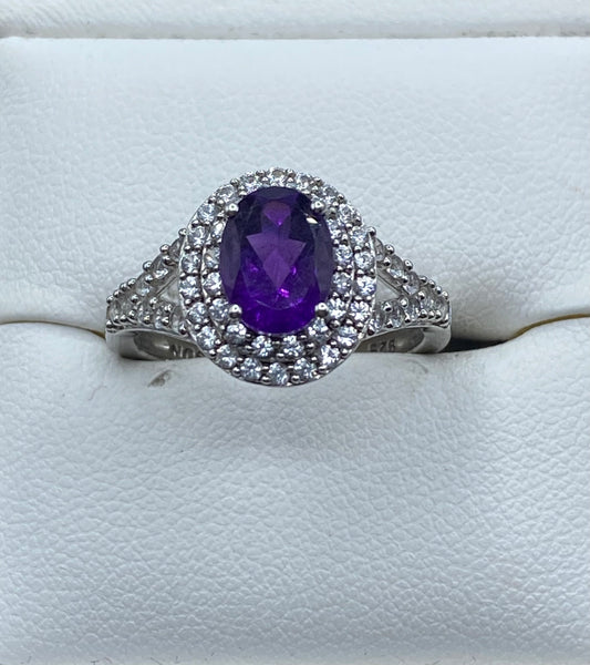 Sterling Silver Amethyst & Crystal Ring