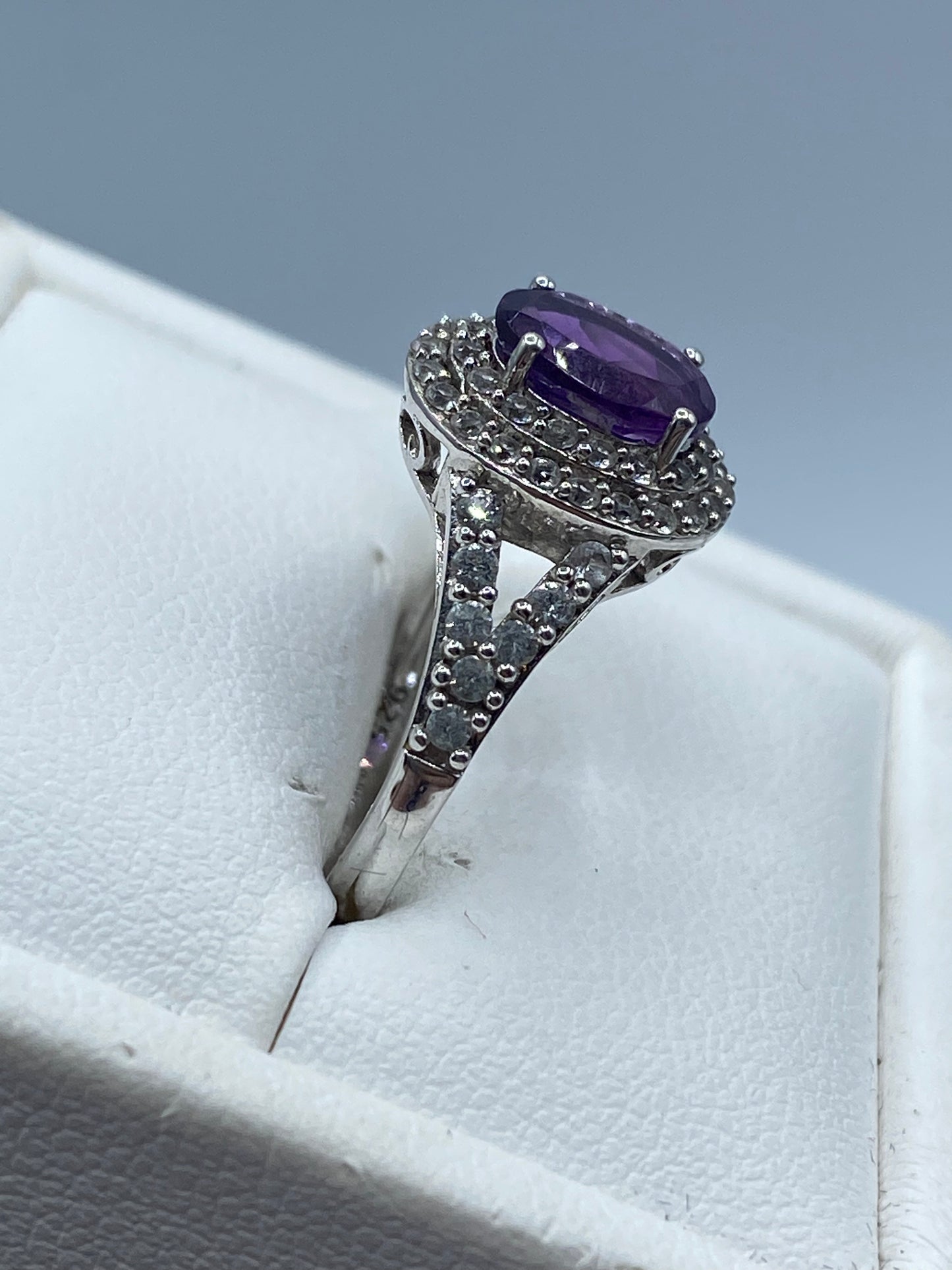 Sterling Silver Amethyst & Crystal Ring