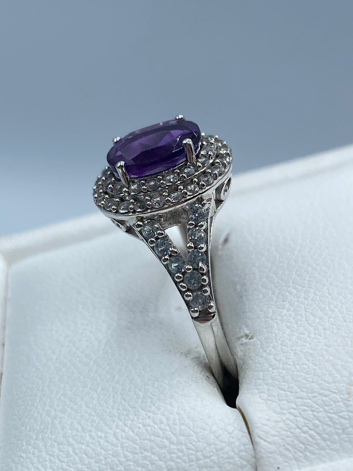 Sterling Silver Amethyst & Crystal Ring
