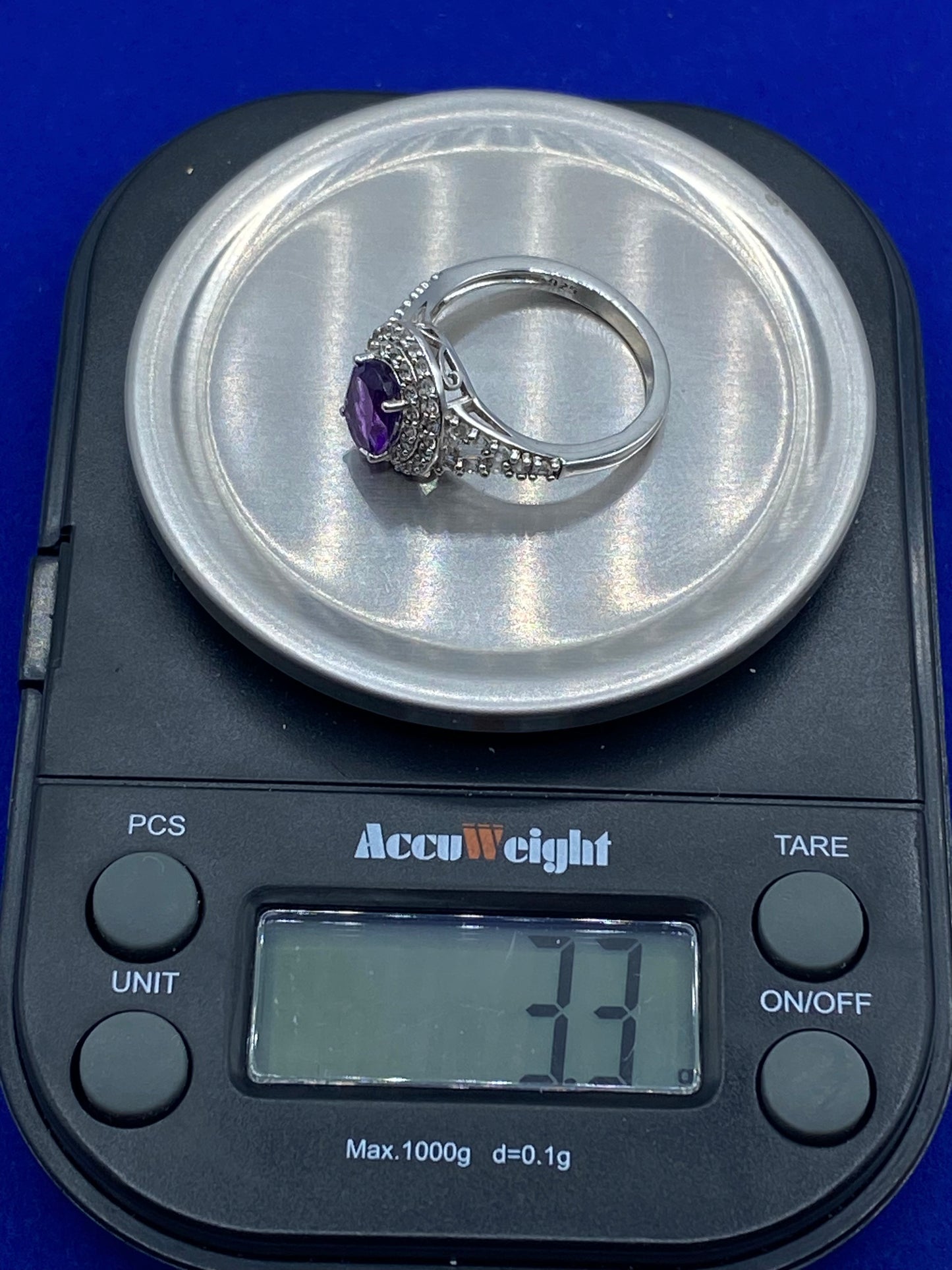 Sterling Silver Amethyst & Crystal Ring