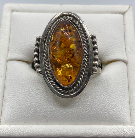 Sterling Silver Navajo Richard Begay Amber Ring