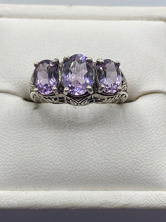 Sterling Silver Art Deco Style Amethyst Ring