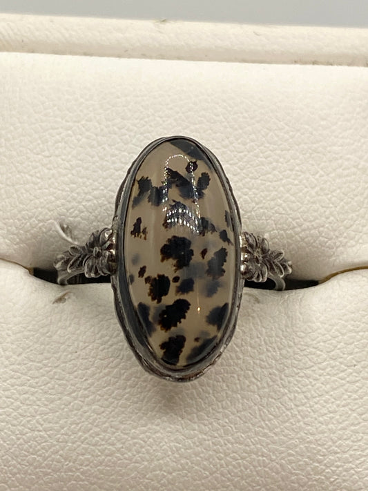 Vintage Sterling Silver Moss Agate Ring