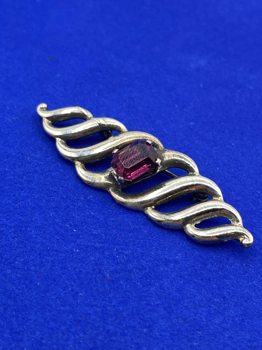 Sterling Silver Purple Glass Brooch