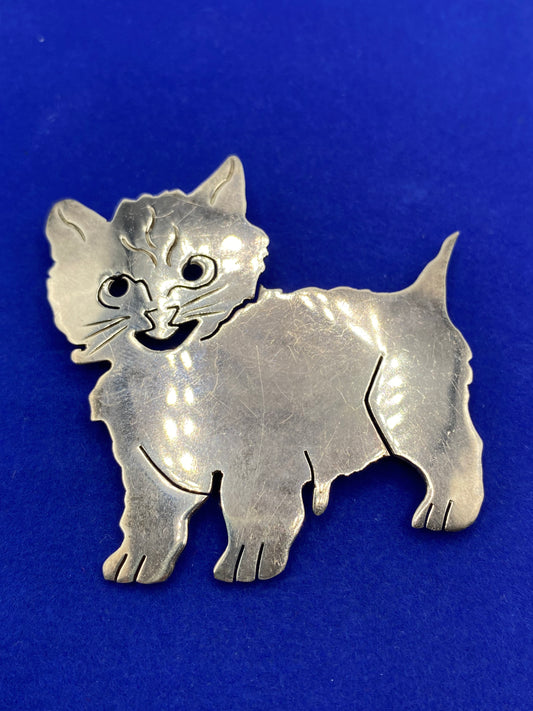 Vintage Sterling Silver Big Cat Brooch