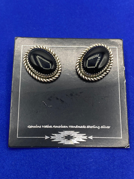 Sterling Silver Navajo  Black Onyx Earrings