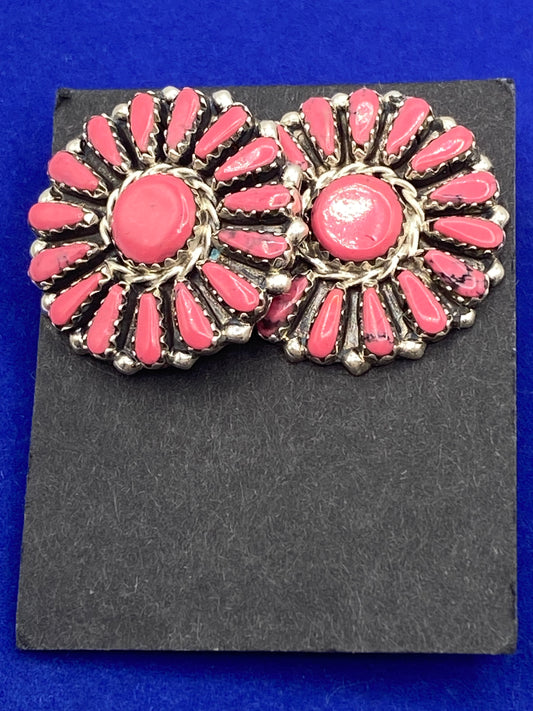 Sterling Silver Marco Begaye Navajo Pink Turquoise Earrings