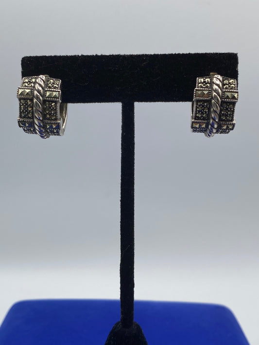 Vintage Sterling Silver Judith Jack Marcasite Hoop Earrings
