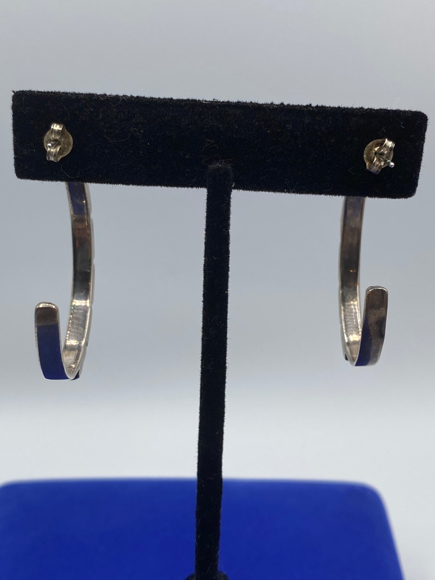 Sterling Silver HOB Turquoise & Carnelian Half Hoop Earrings
