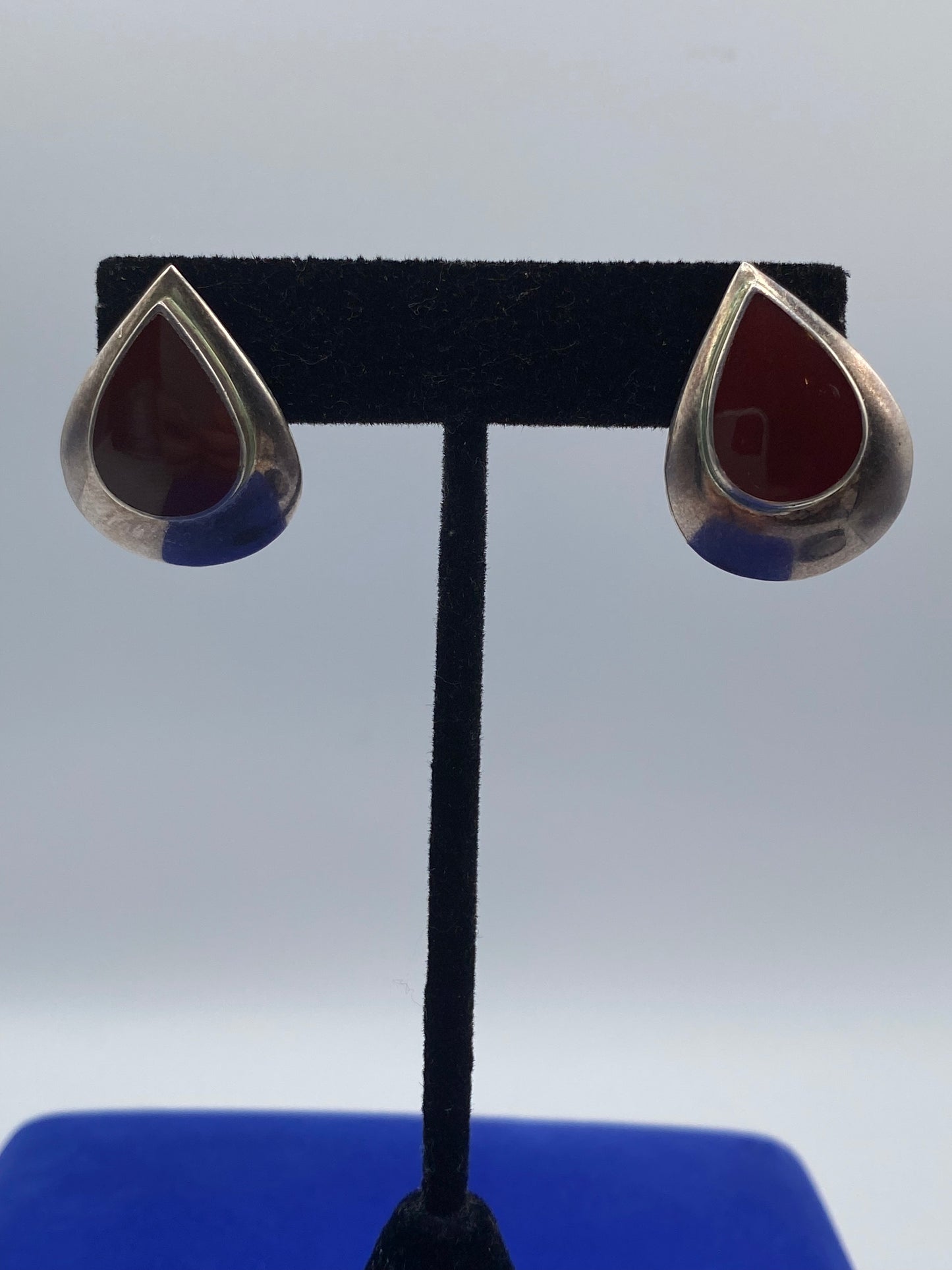 Sterling Silver Red Stone Teardrop Earrings