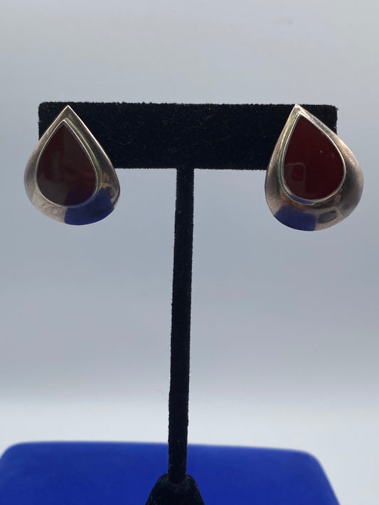 Sterling Silver Red Stone Teardrop Earrings