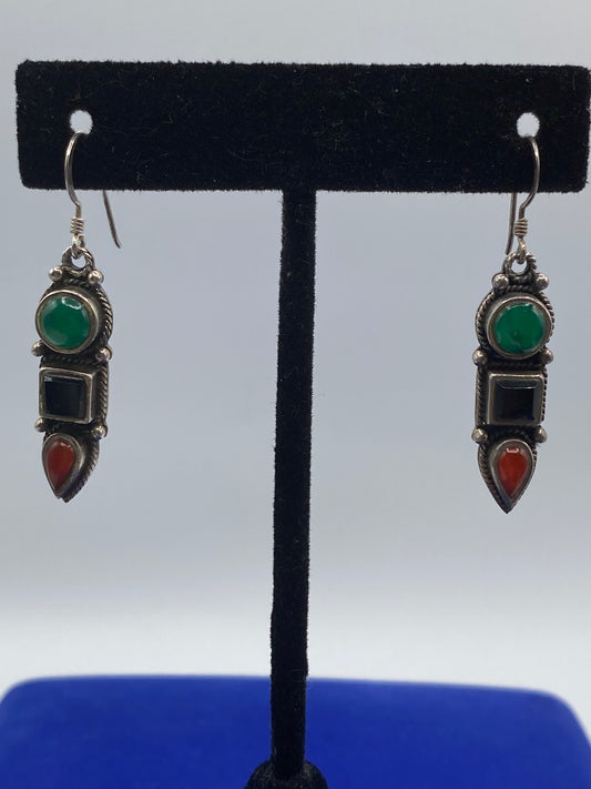 Sterling Silver Multi Gemstone Dangle Earrings