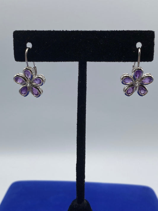 Sterling Silver Amethyst Floral Earrings
