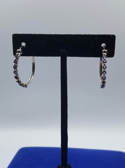 Ross Simmons Sterling Silver Amethyst Hoop Earrings