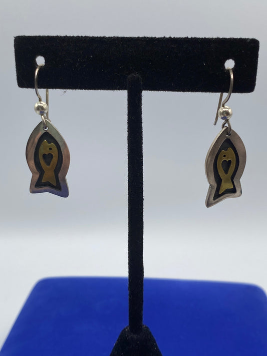 Sterling Silver Modernist Far Fetched Fish Dangle Earrings