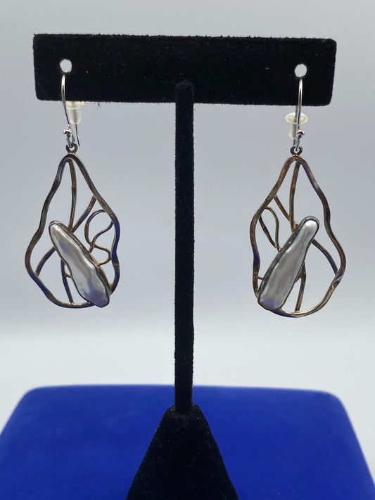 Sterling Silver Pearl Dangle Earrings