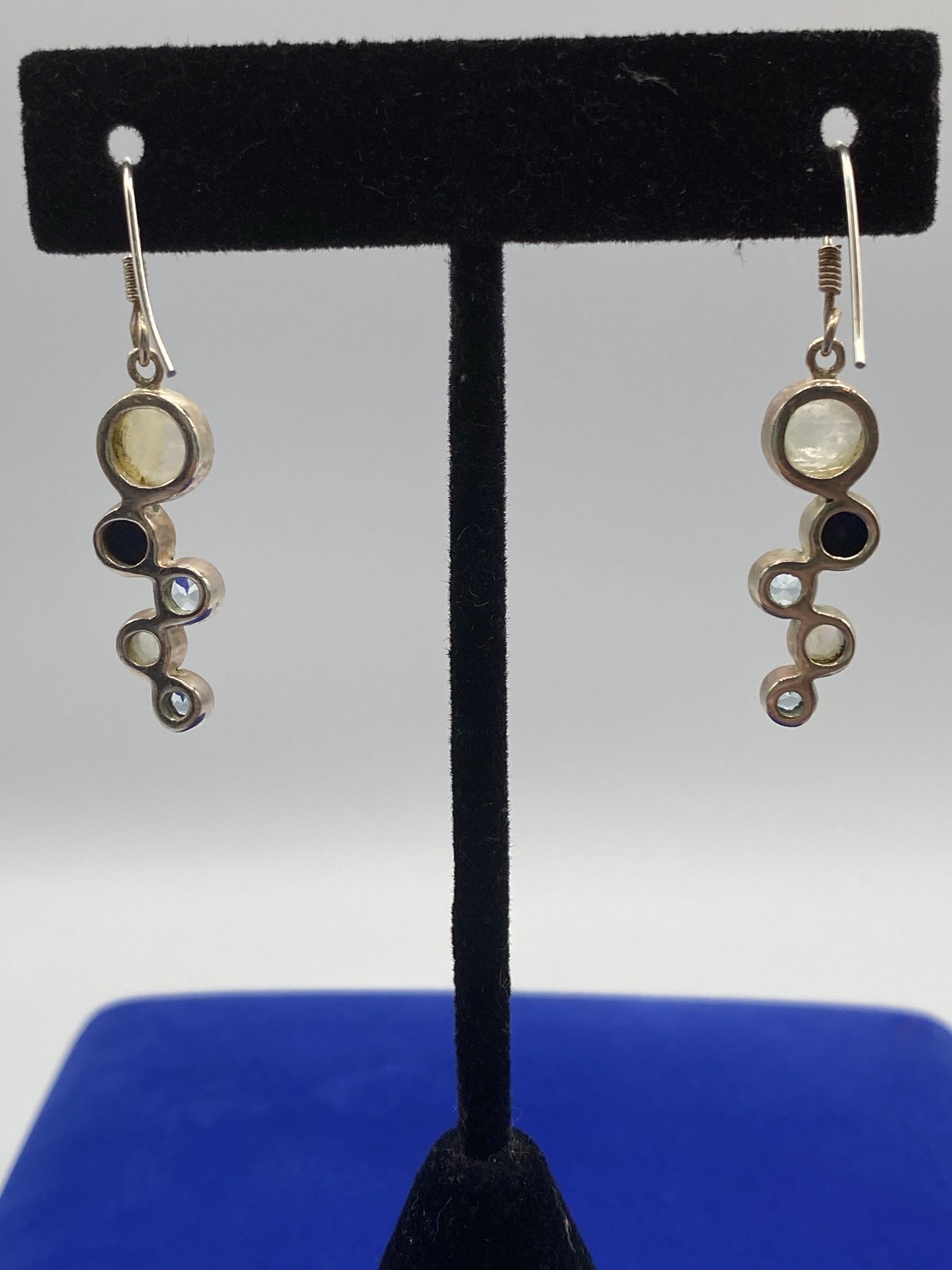 Sterling Silver Topaz, Lapis & Rainbow Moonstone Earrings